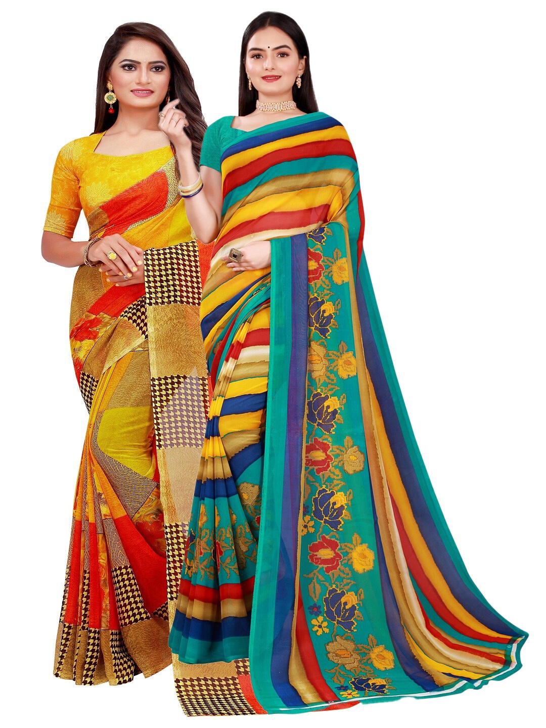 

KALINI Women Multi Sarees, Yellow