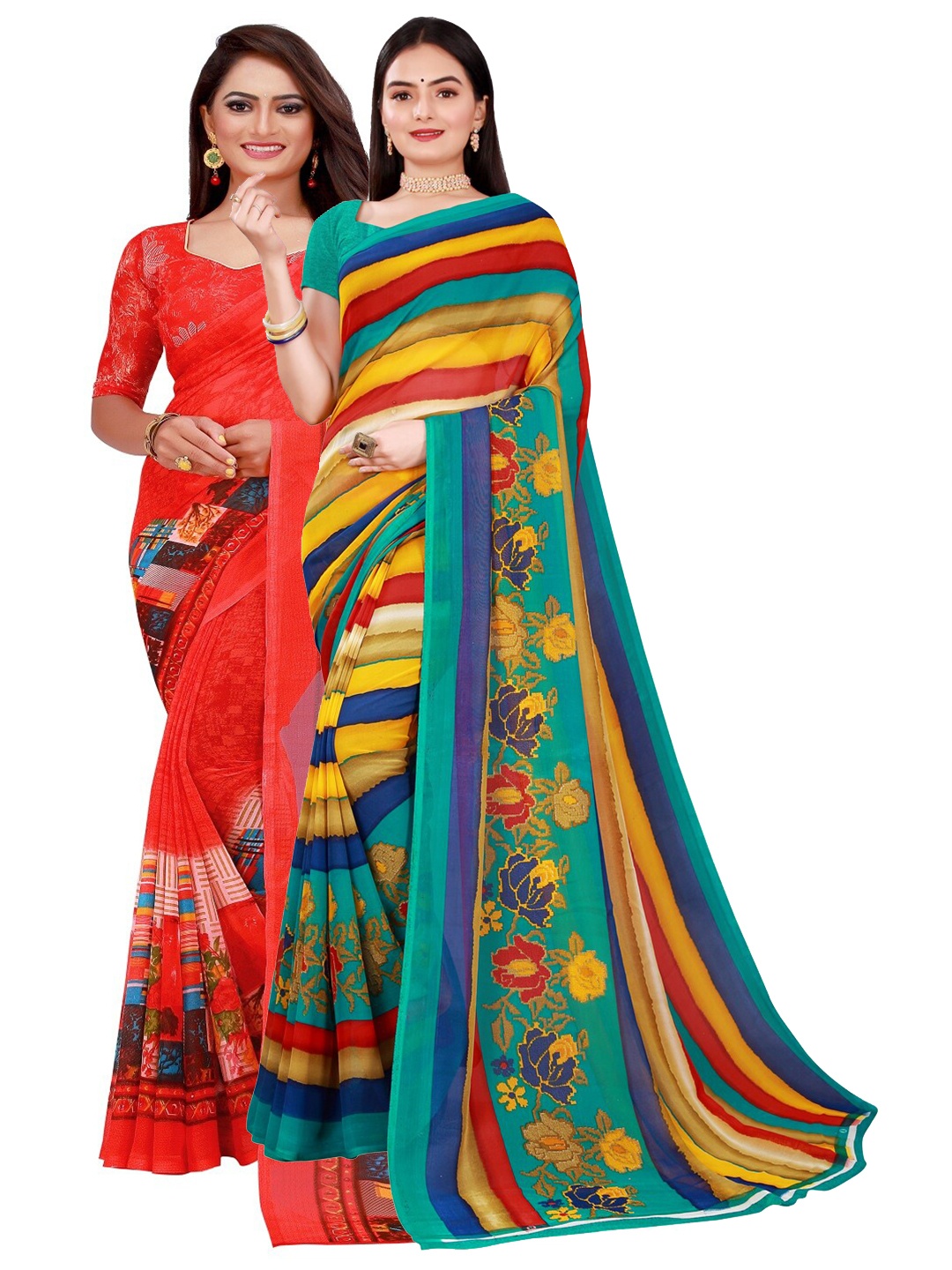 

KALINI Red & Blue Pure Georgette Saree