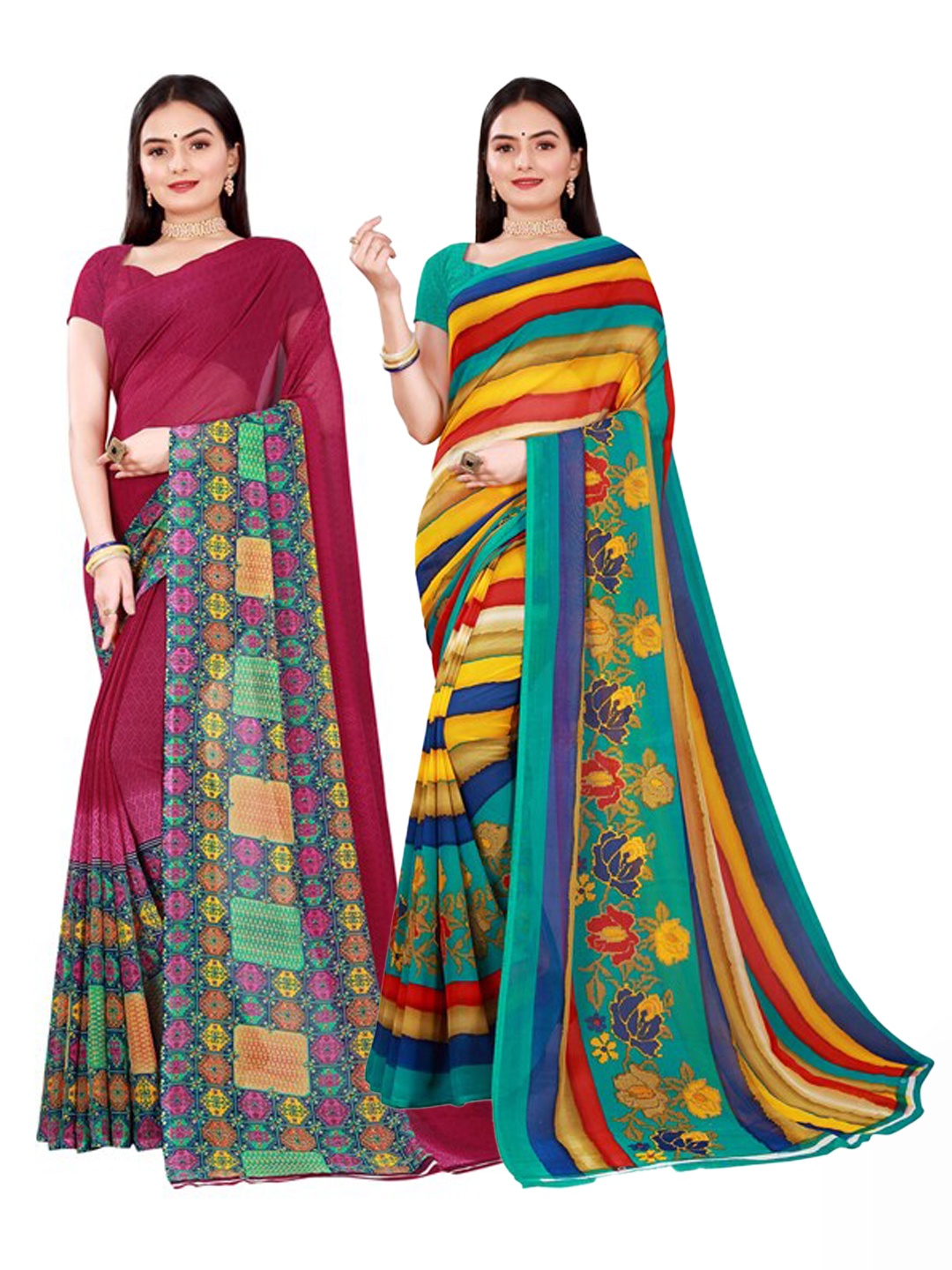 

KALINI Women Multi Sarees, Maroon