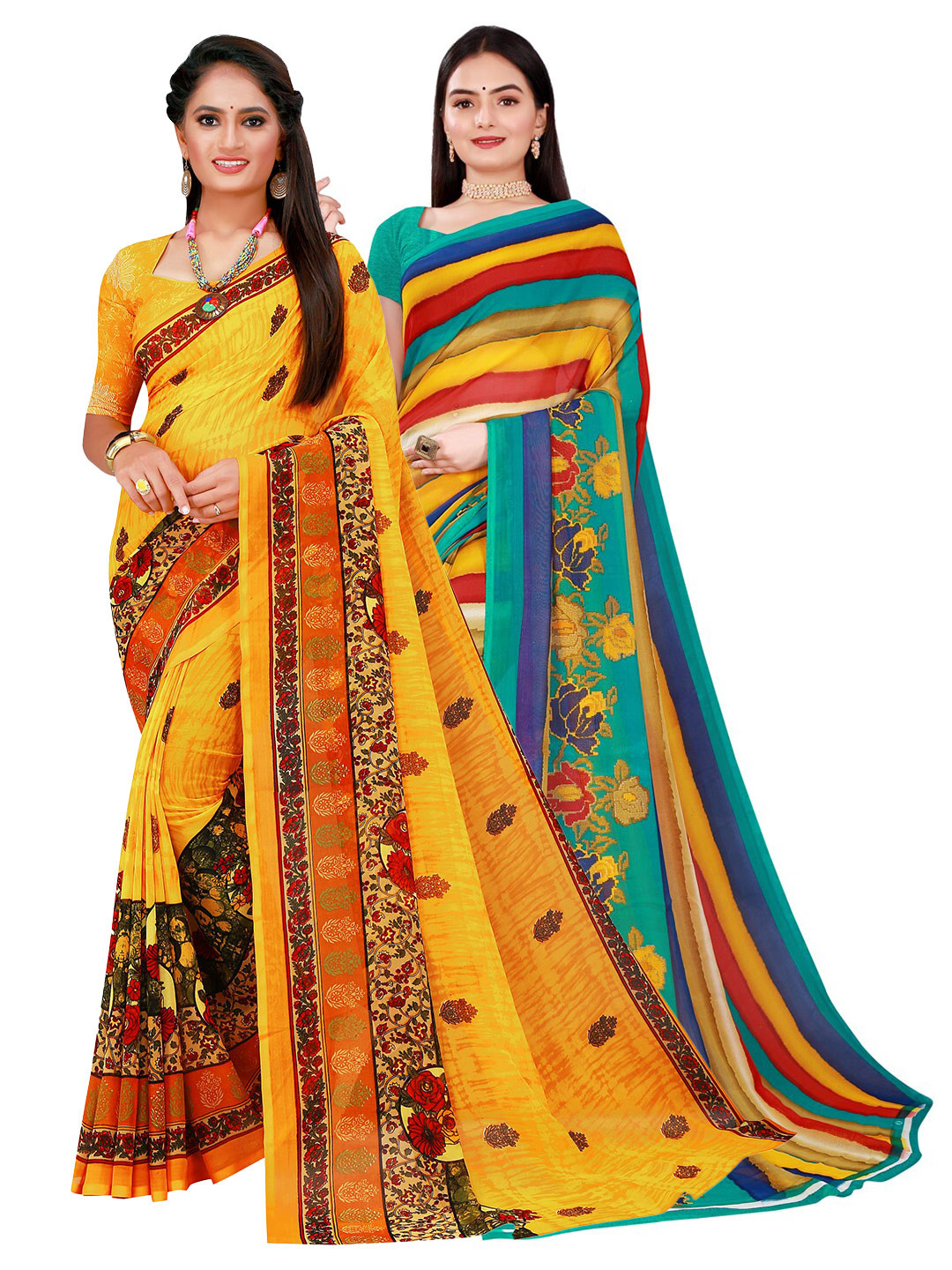 

KALINI Women Multi Sarees, Yellow