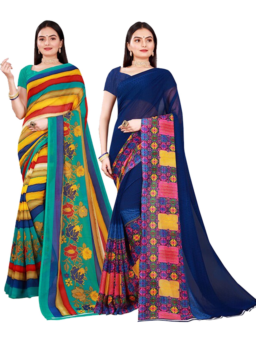 

KALINI Women Multi Sarees, Navy blue
