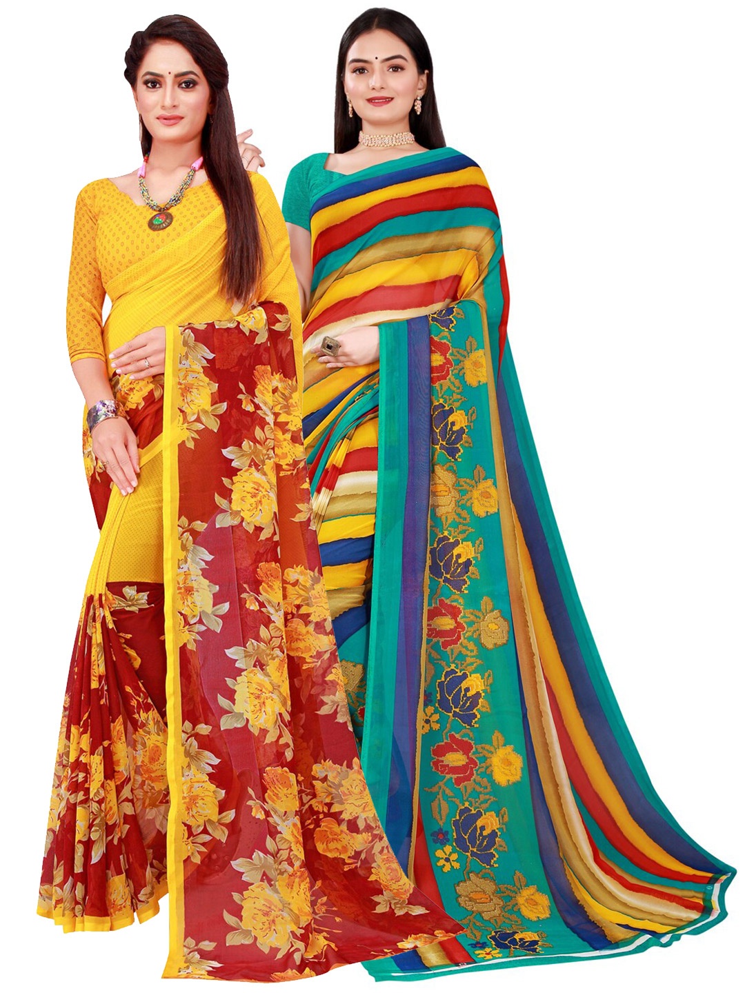 

KALINI Women Multi Sarees, Maroon