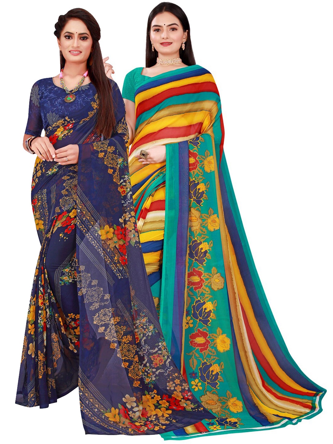 

KALINI Women Multi Sarees, Navy blue