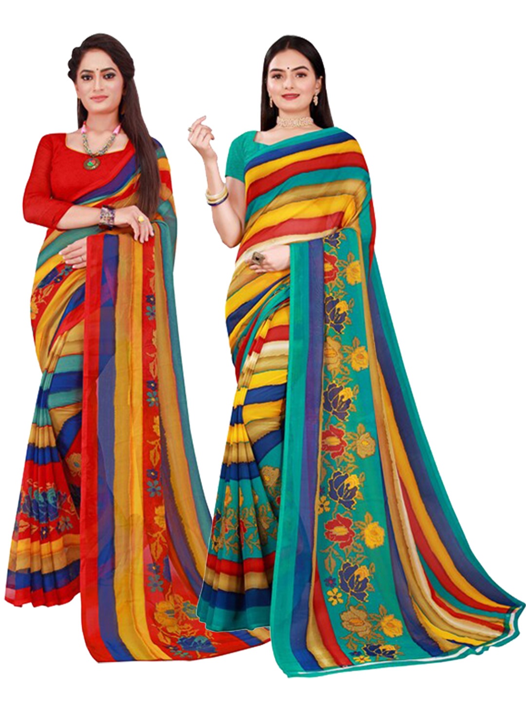 KALINI Women Multi Sarees, Red
