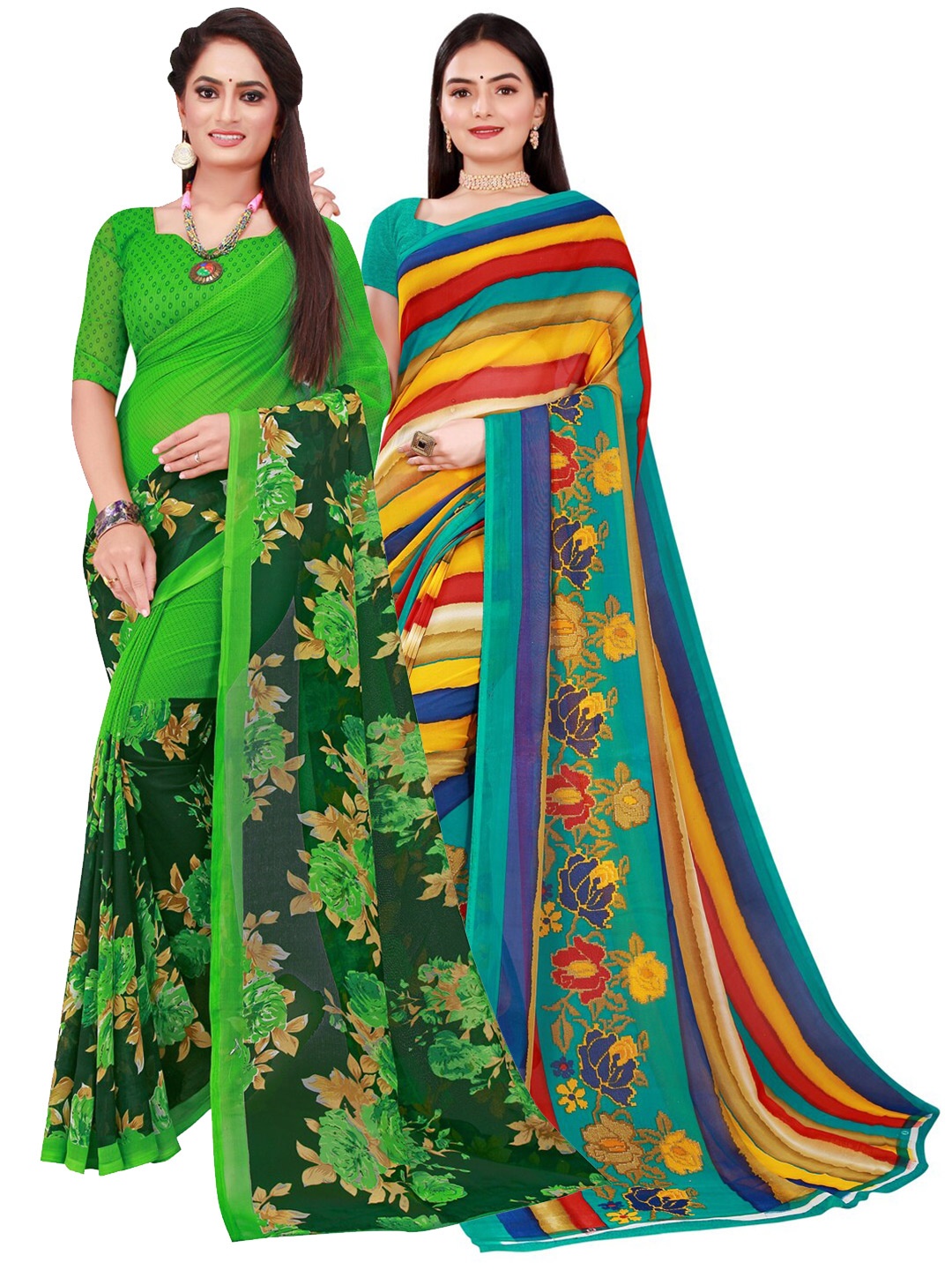 

KALINI Women Multi Sarees, Green