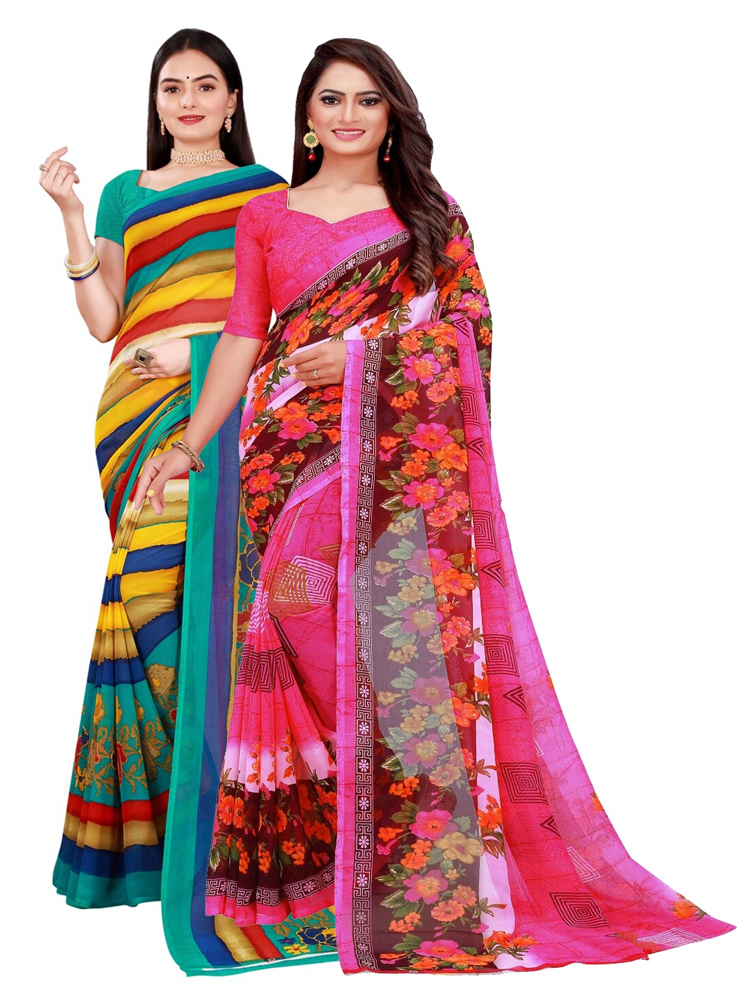 

KALINI Pink & Blue Pure Georgette Saree