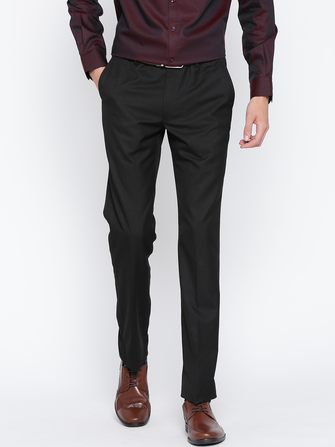 

Wills Lifestyle Men Black Slim Fit Solid Formal Trousers