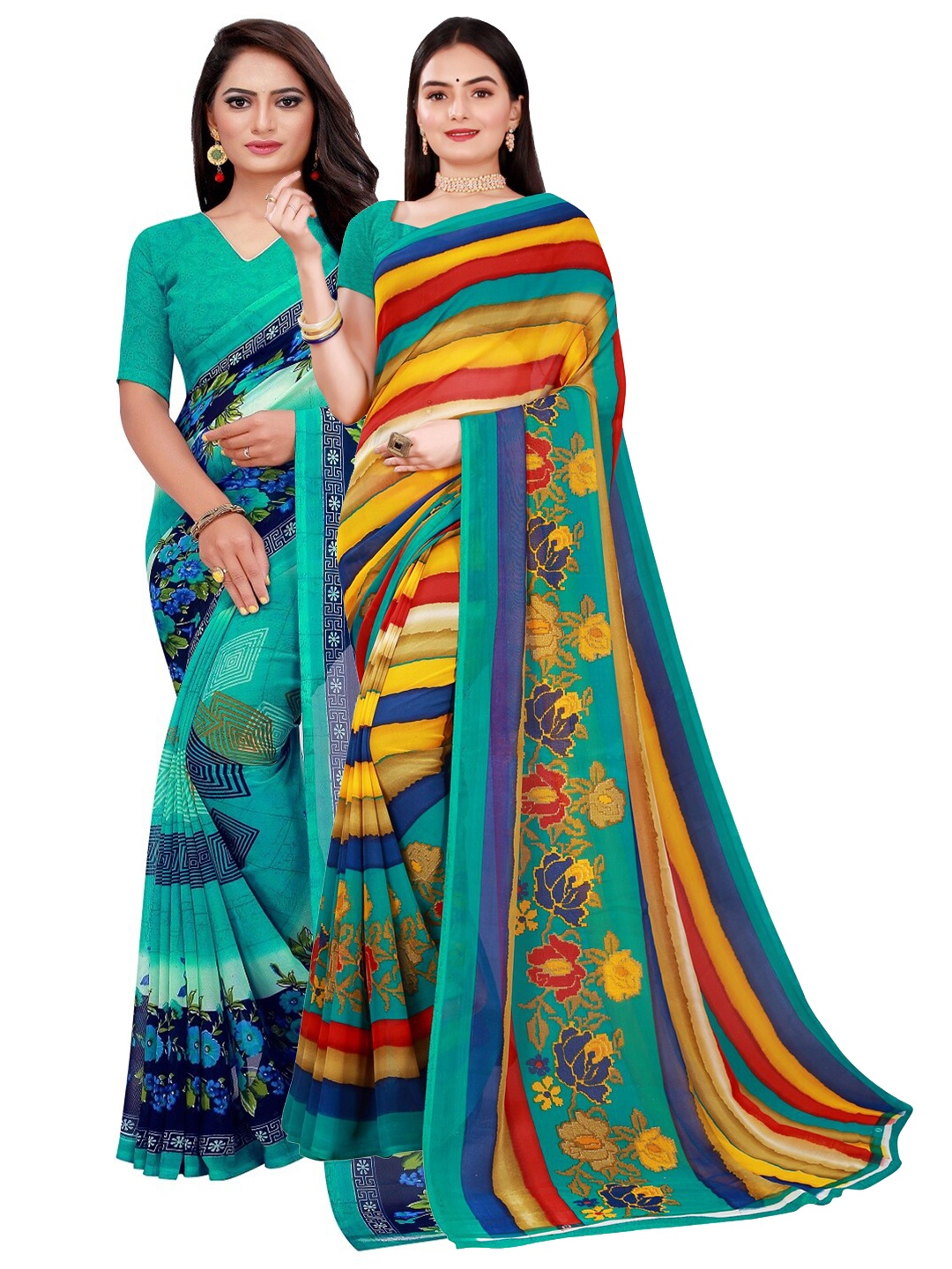 

KALINI Women Turquoise Blue Sarees