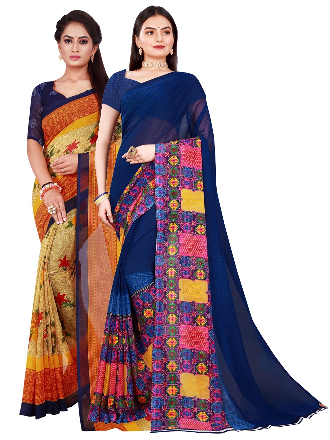 

Florence Beige & Navy Blue Pure Georgette Saree