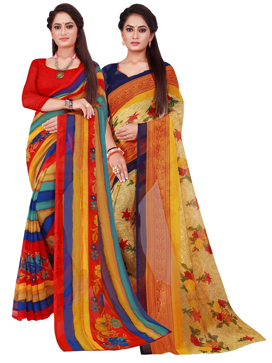 

Florence Beige & Red Pure Georgette Saree