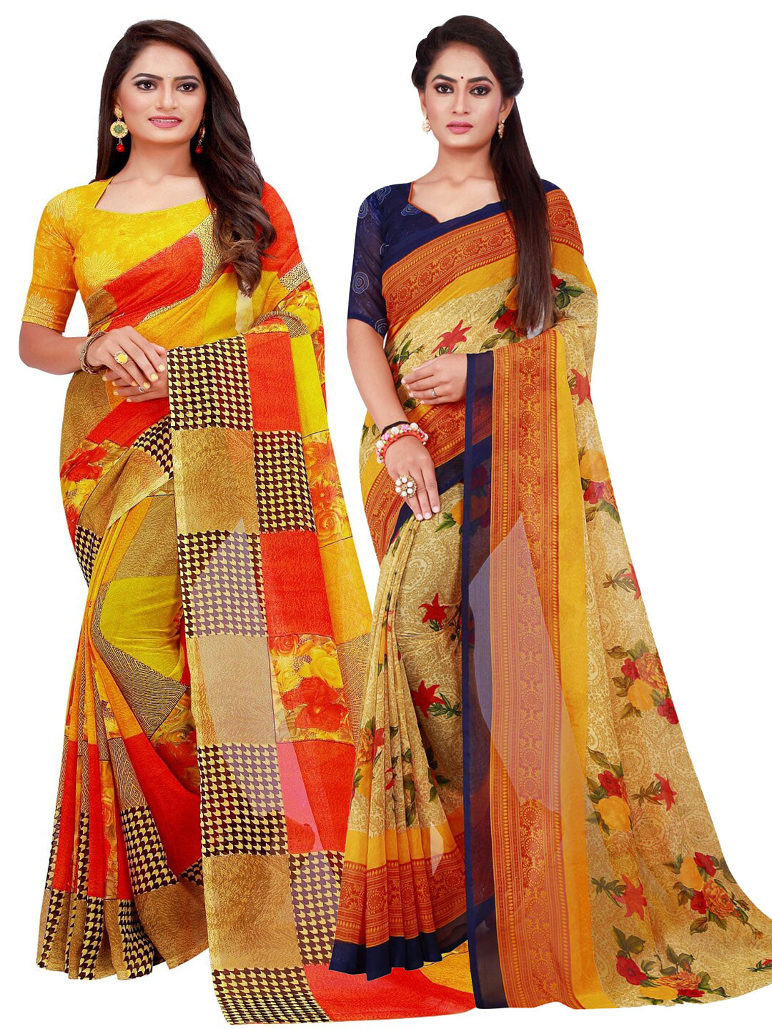 

Florence Beige & Yellow Pure Georgette Saree
