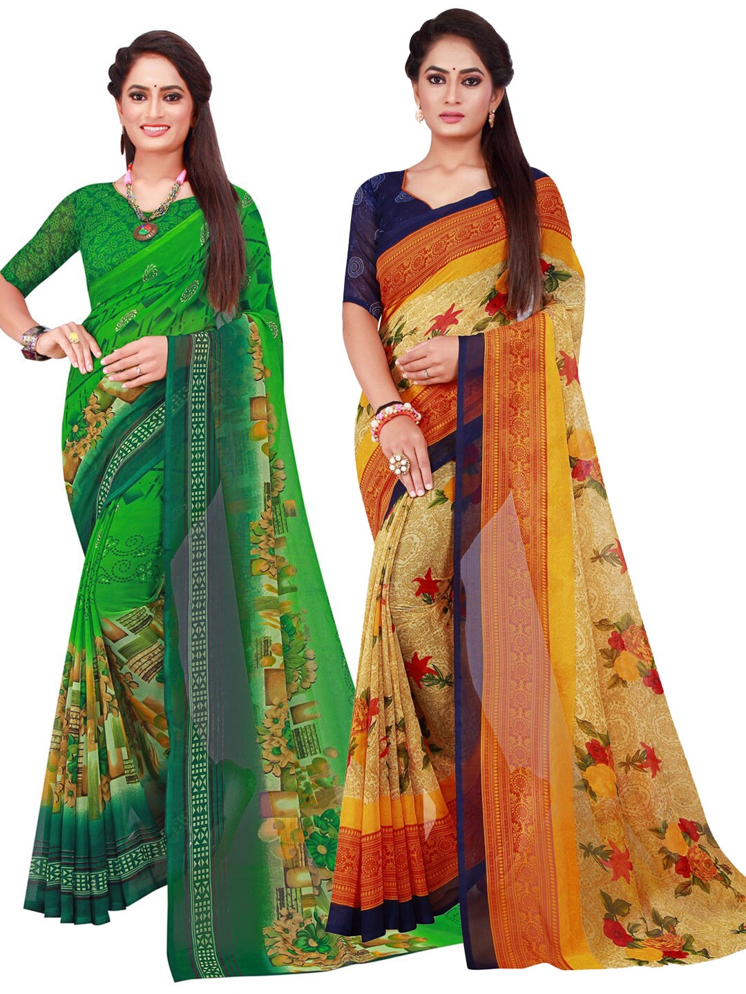 

Florence Beige & Green Pure Georgette Saree
