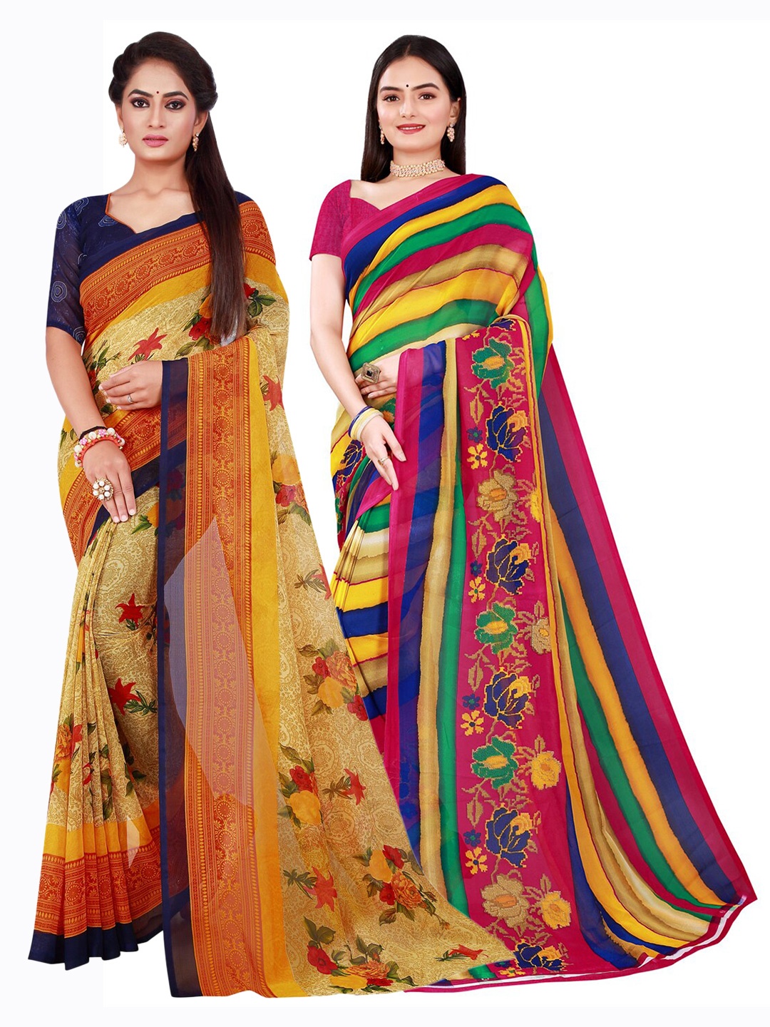 

Florence Beige & Green Pure Georgette Saree