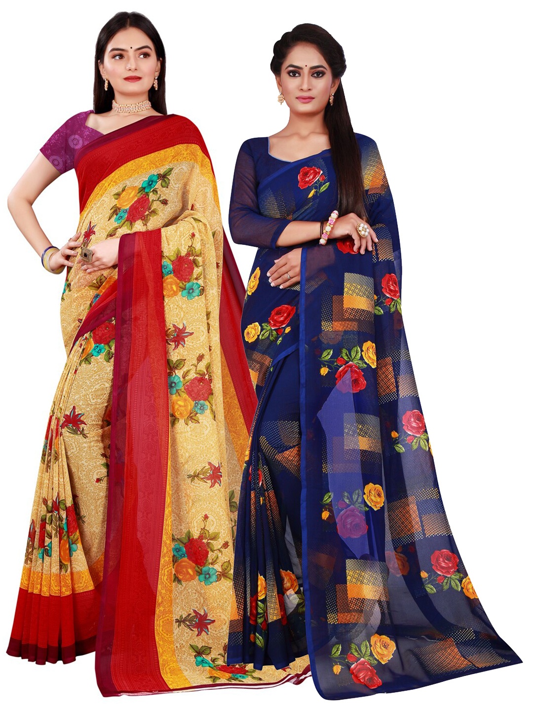 

Florence Beige & Navy Blue Pure Georgette Saree