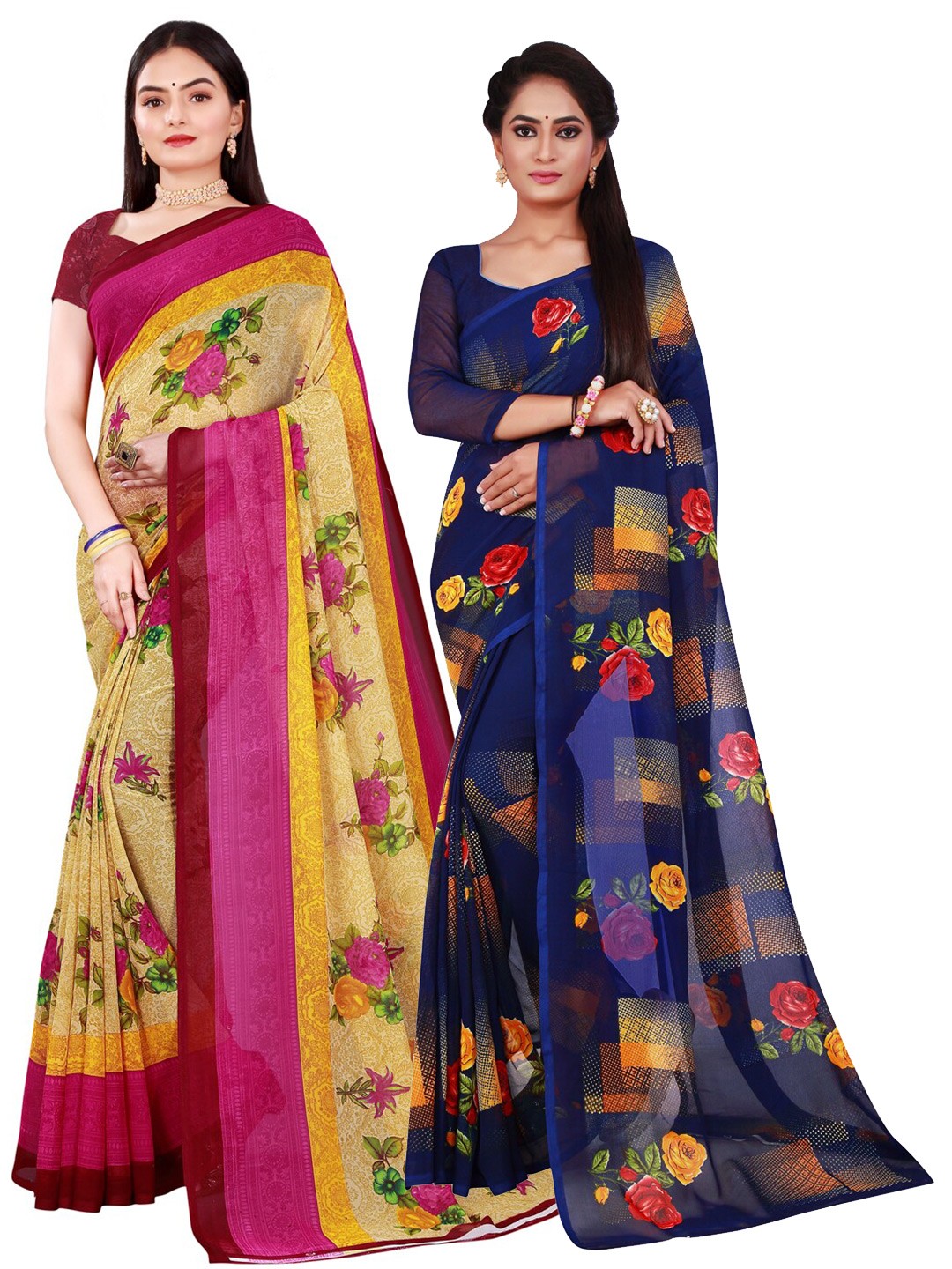 

Florence Beige & Navy Blue Pure Georgette Saree