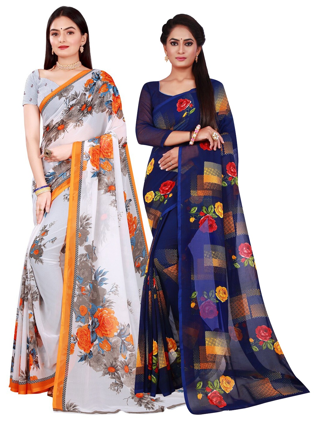 

Florence Navy Blue & White Pure Georgette Saree