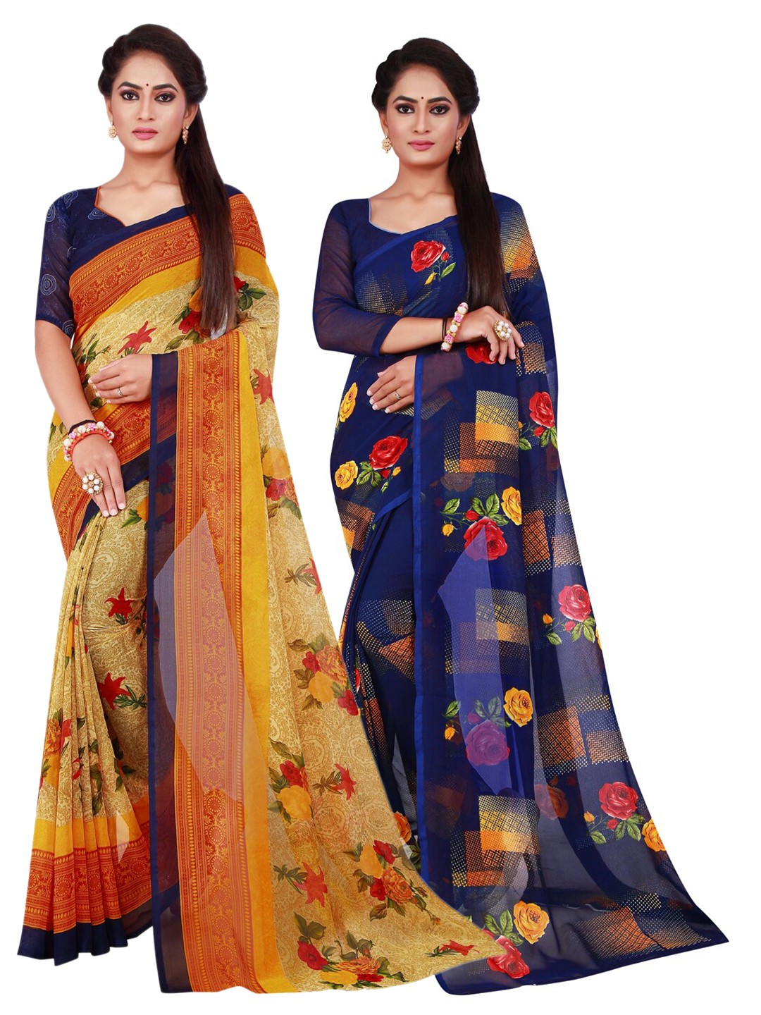 

Florence Navy Blue & Beige Pure Georgette Saree