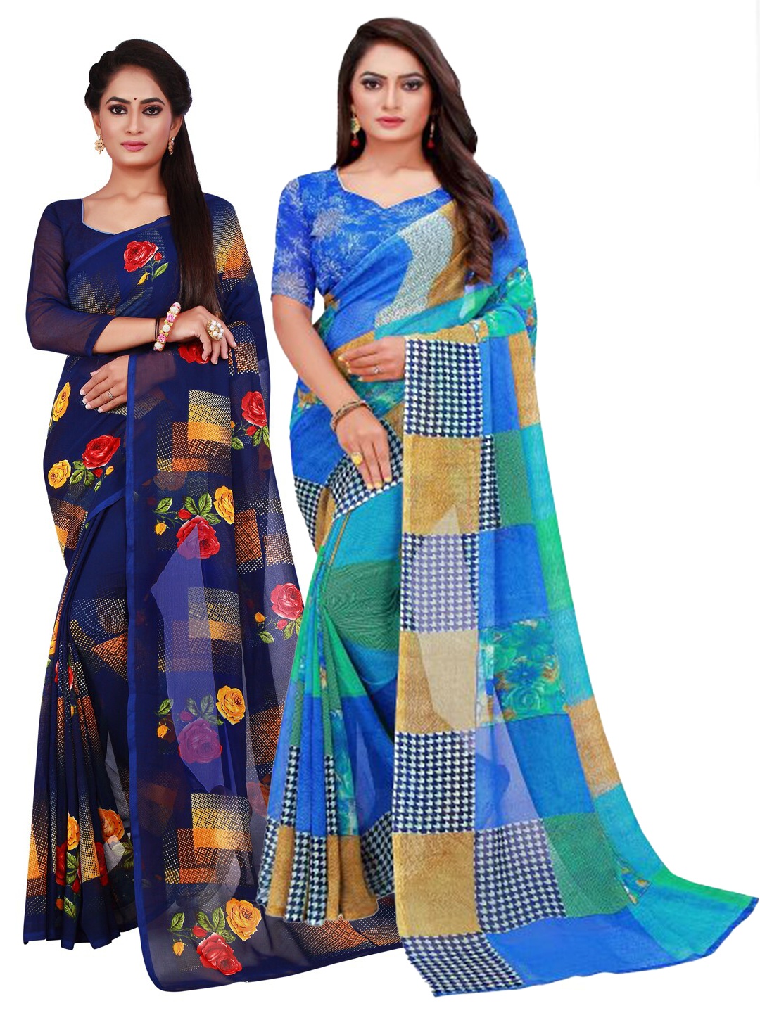 

Florence Blue & Navy Blue Pure Georgette Saree