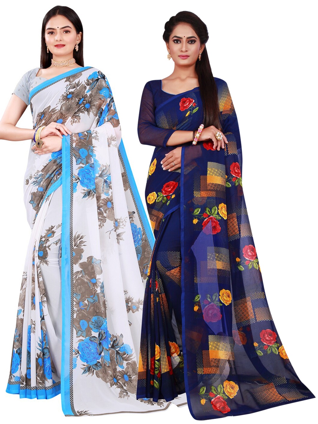 

Florence Navy Blue & White Pure Georgette Saree