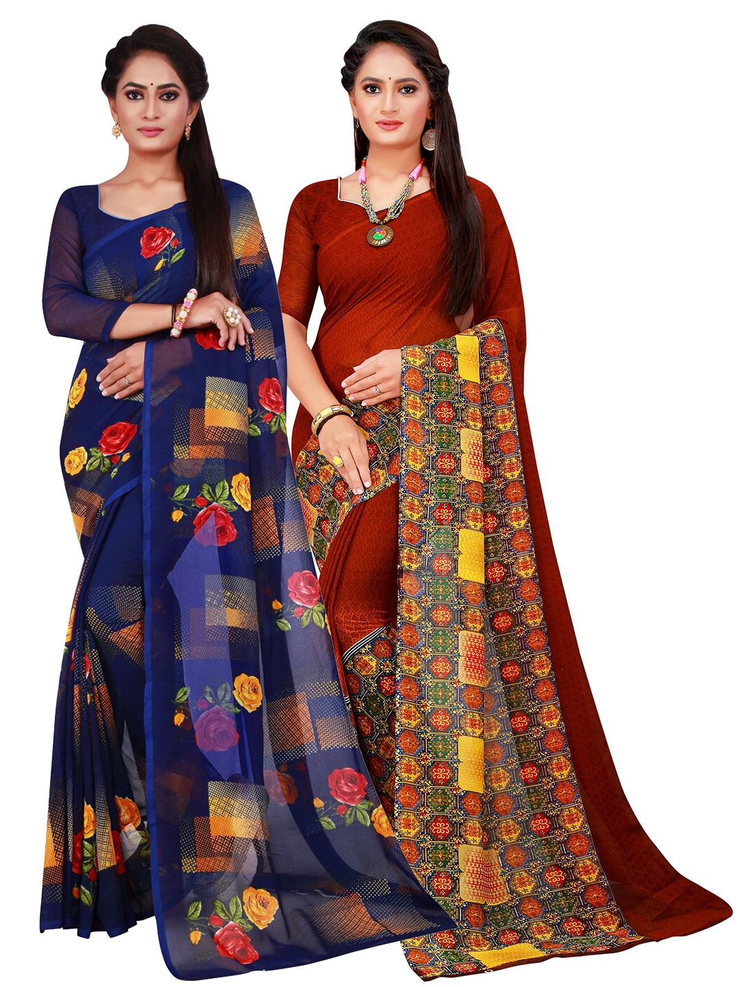 

Florence Navy Blue & Maroon Pure Georgette Saree