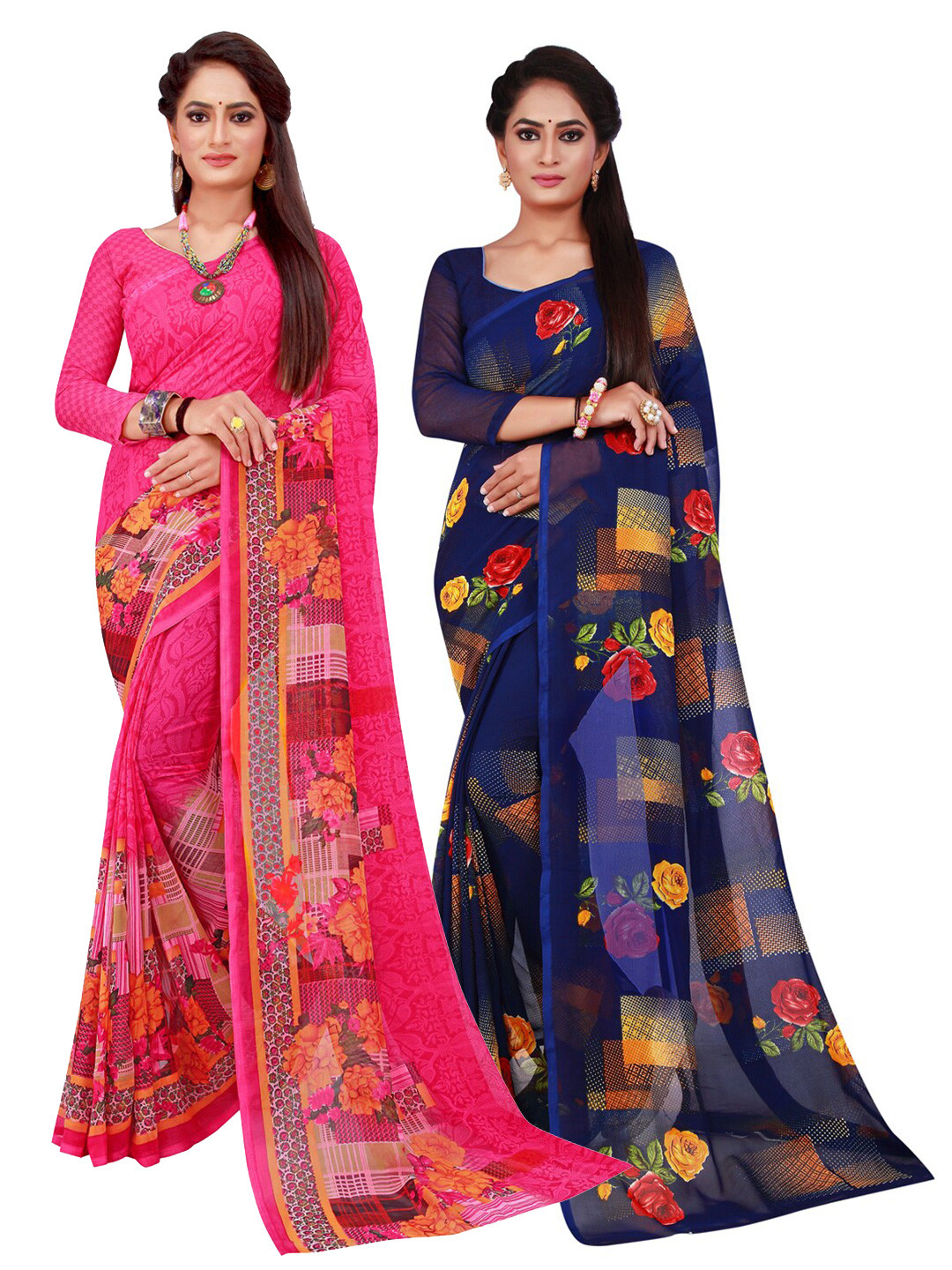 

Florence Magenta & Navy Blue Pure Georgette Saree