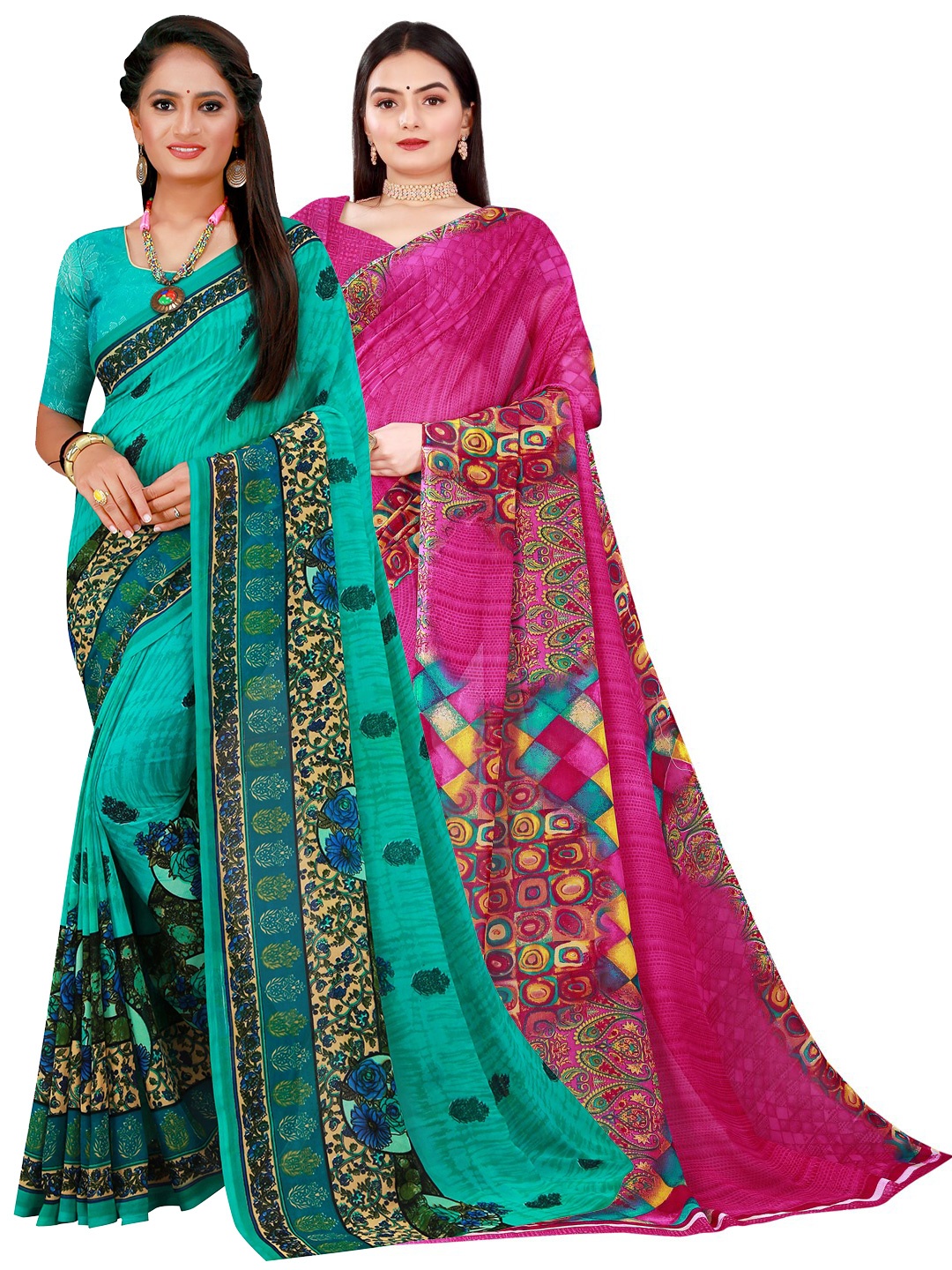 

Florence Magenta & Turquoise Blue Pure Georgette Saree