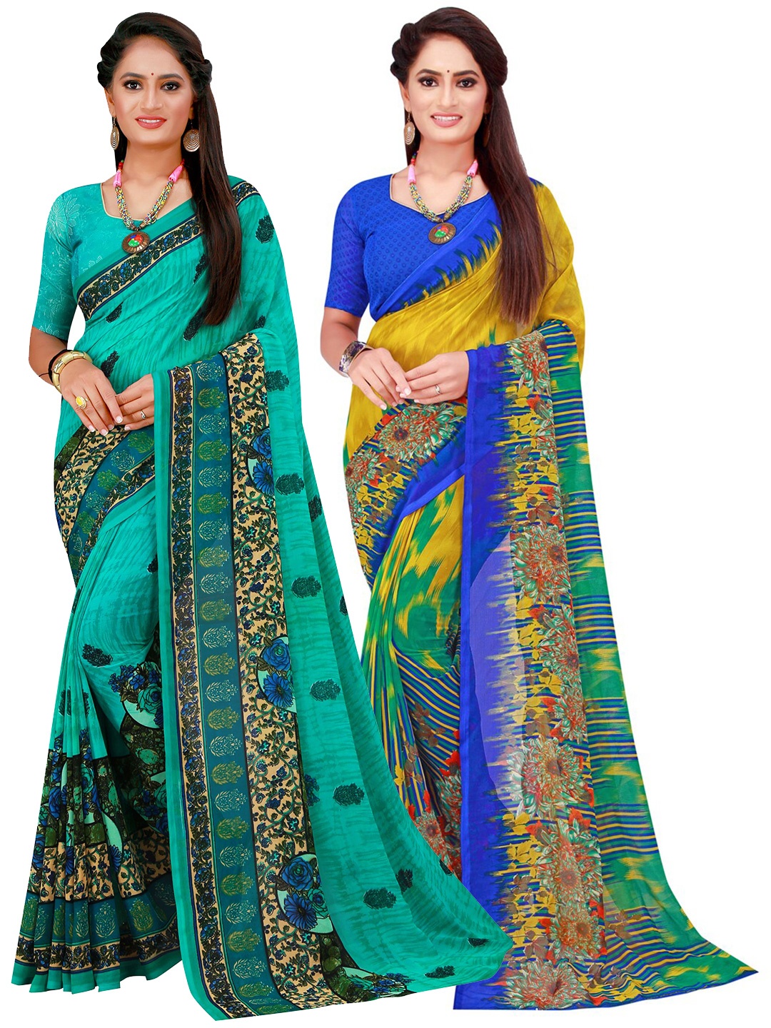 

Florence Turquoise Blue & Green Pure Georgette Saree