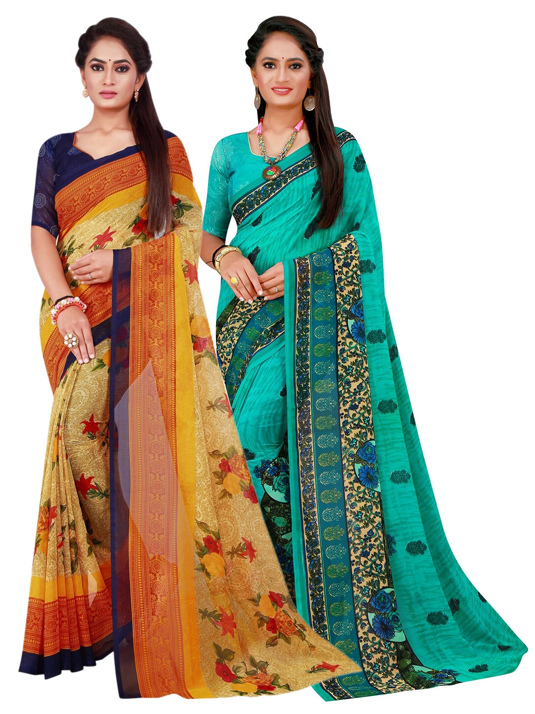 

Florence Turquoise Blue & Beige Pure Georgette Saree