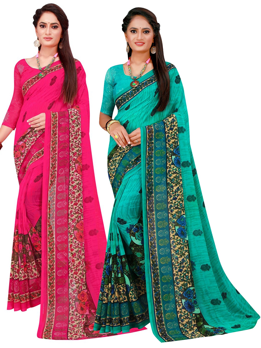 

Florence Turquoise Blue & Magenta Pure Georgette Saree