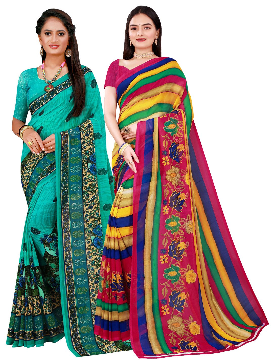 

Florence Turquoise Blue & Green Pure Georgette Saree