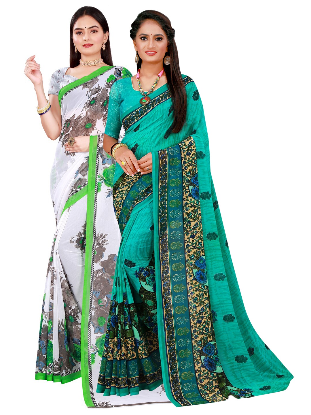 

Florence Turquoise Blue & White Pure Georgette Saree