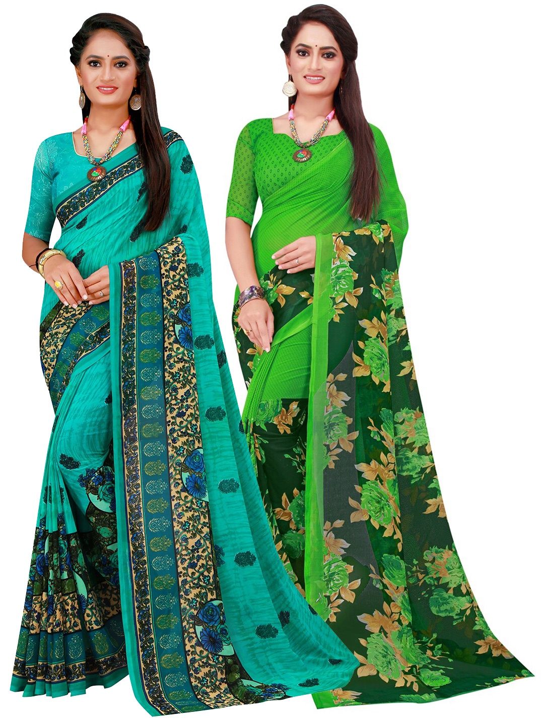 

Florence Turquoise Blue & Green Pure Georgette Saree