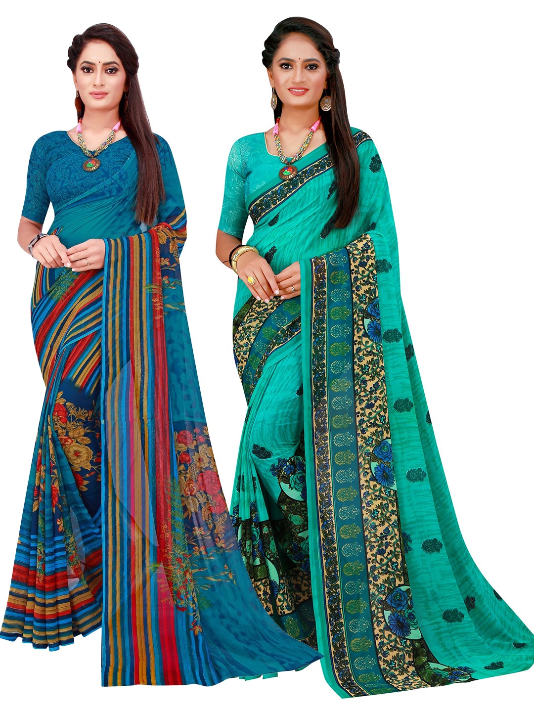 

Florence Women Turquoise Blue Sarees