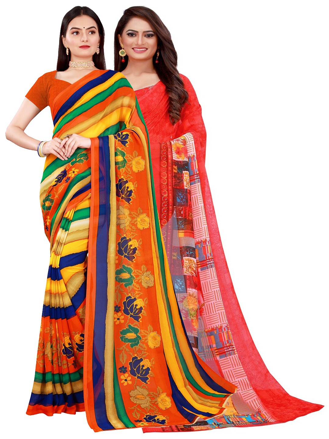 

KALINI Women Multi Sarees, Red
