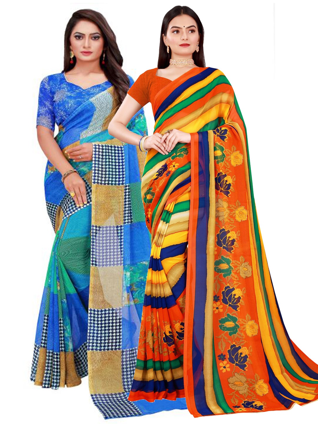 

KALINI Blue & Green Pure Georgette Saree