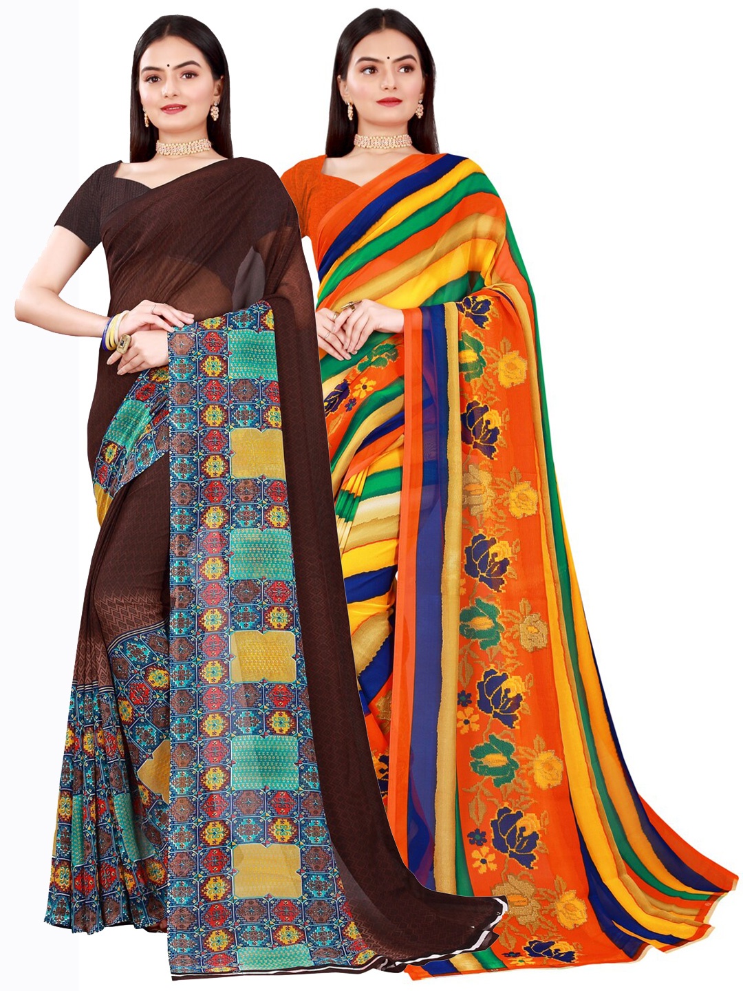 

KALINI Women Brown Sarees