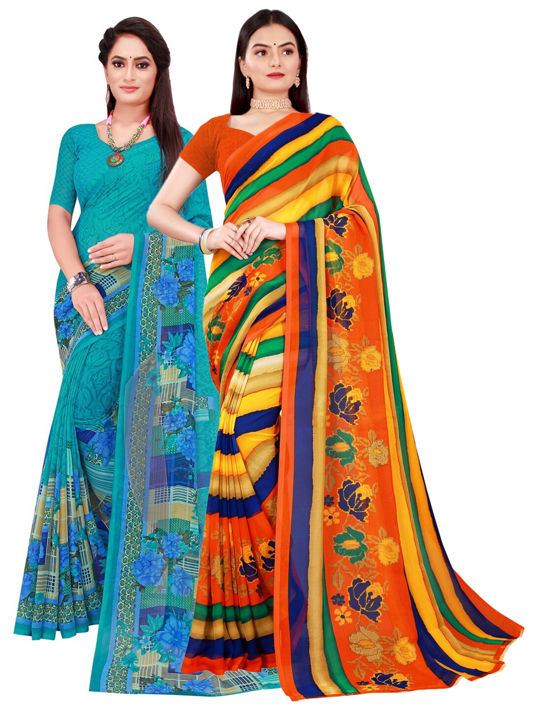 

KALINI Women Multi Sarees, Turquoise blue