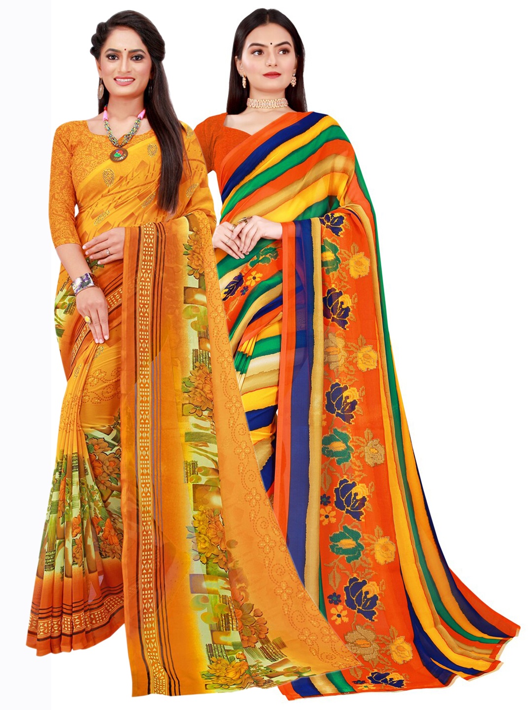 

KALINI Women Multi Sarees, Yellow