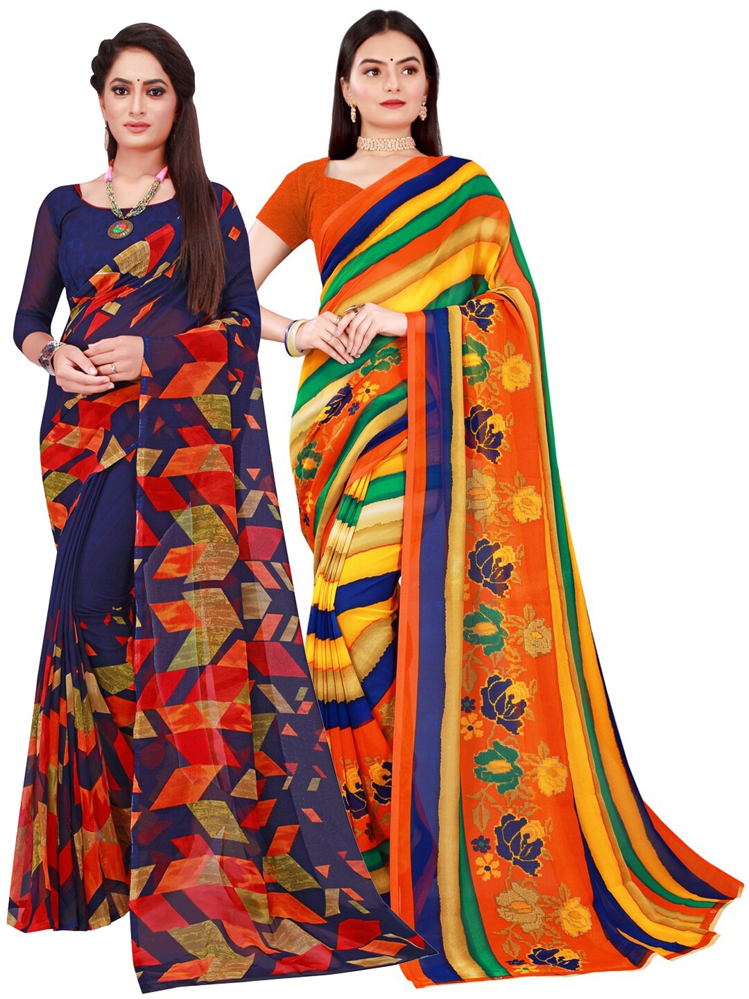 

KALINI Women Navy Blue Sarees