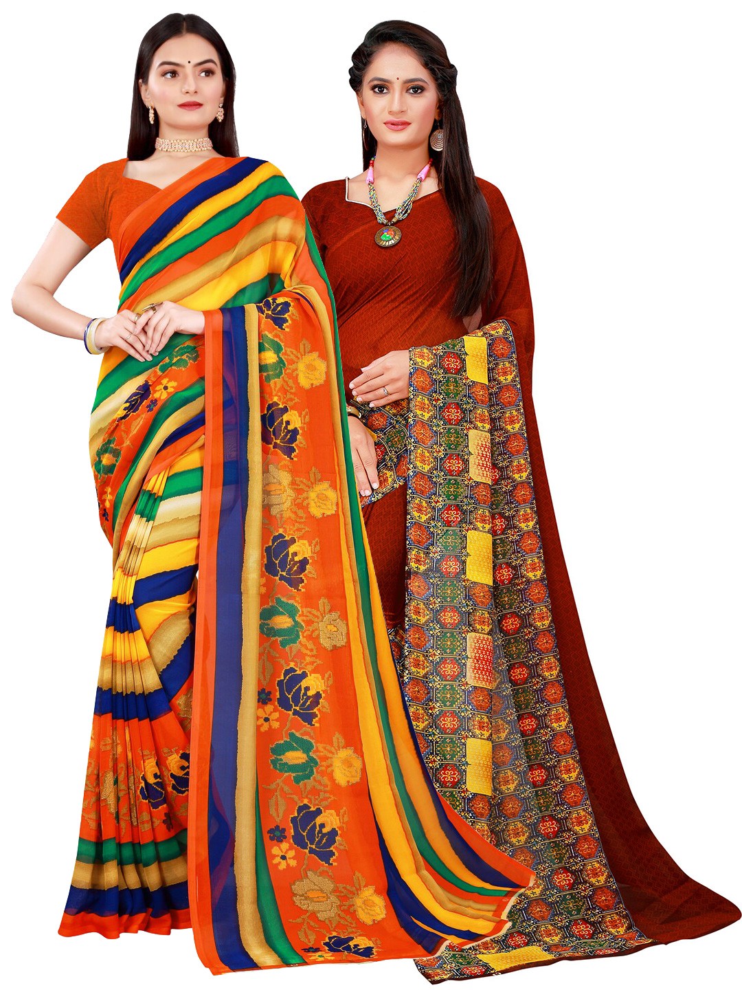 

KALINI Brown & Green Pure Georgette Saree