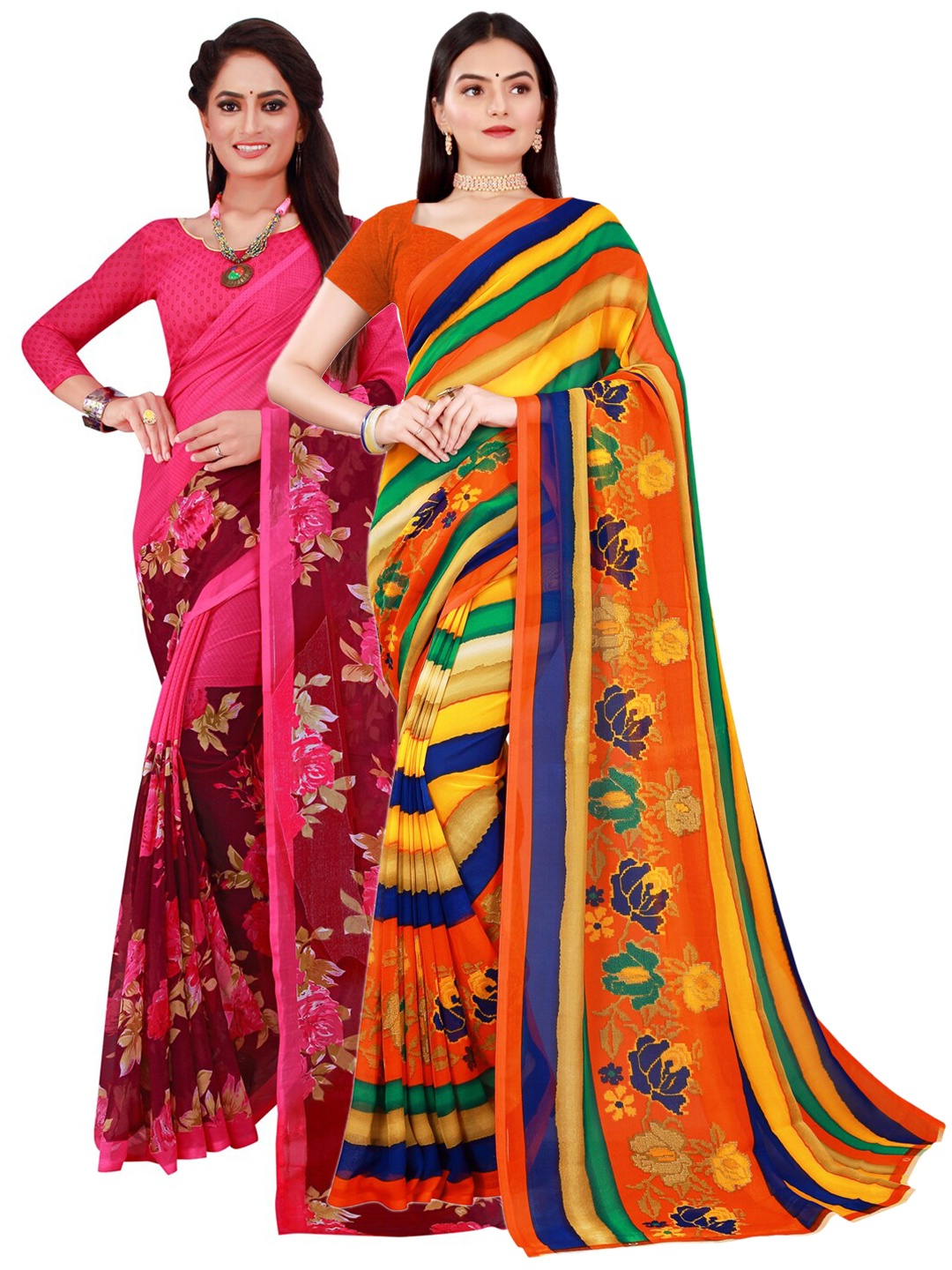 

KALINI Magenta & Green Pure Georgette Saree