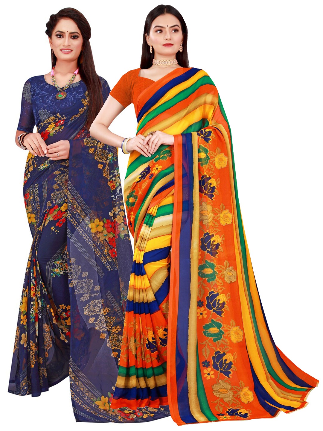 

KALINI Women Multi Sarees, Navy blue