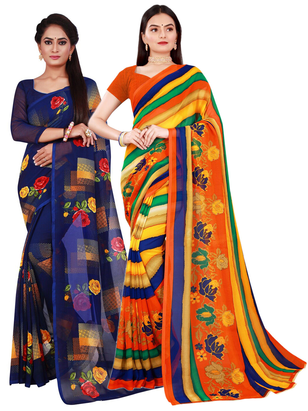 

KALINI Women Multi Sarees, Navy blue