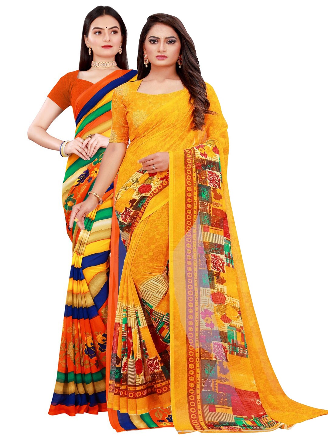 

KALINI Yellow & Green Pure Georgette Saree