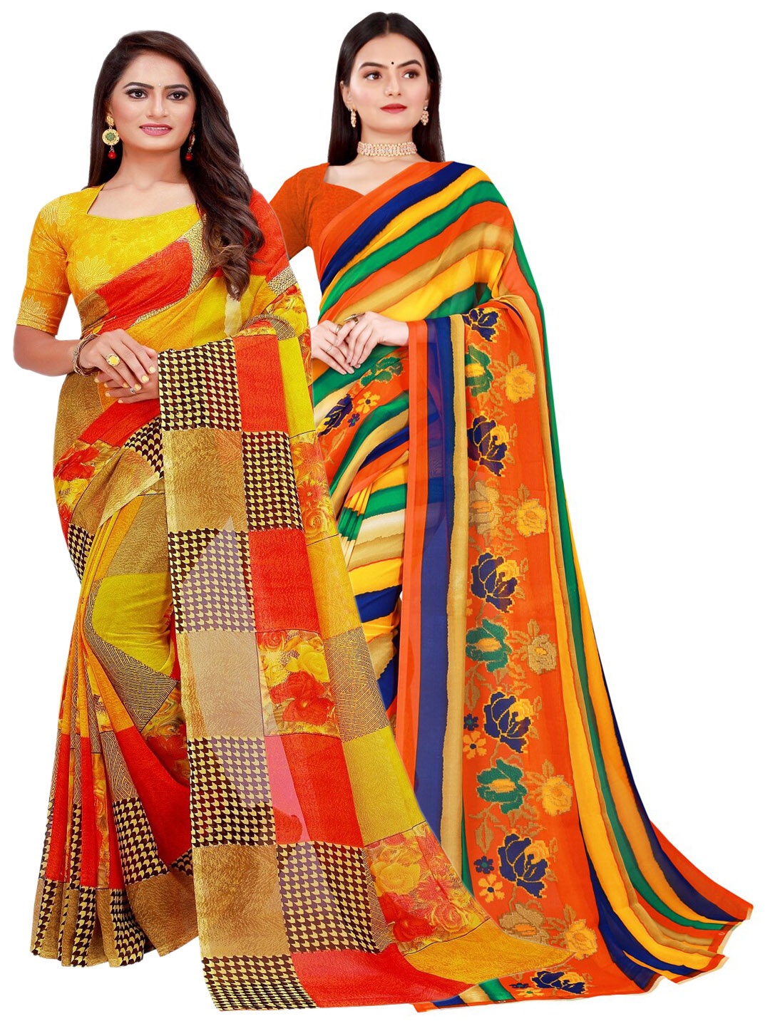 

KALINI Women Multi Sarees, Yellow