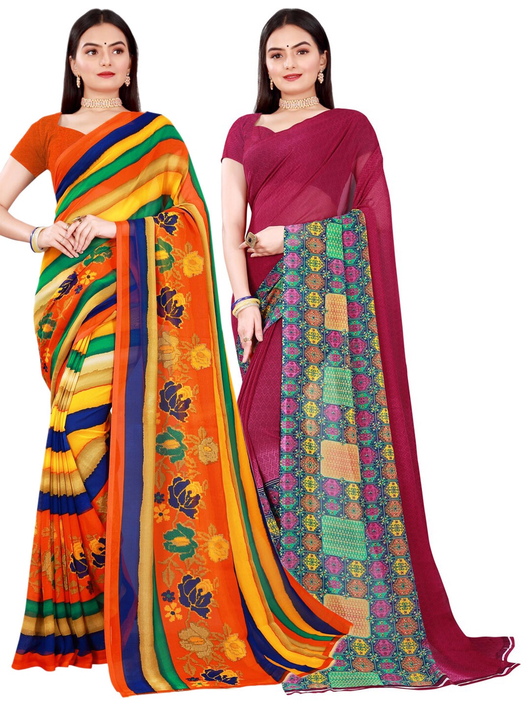 

KALINI Women Multi Sarees, Maroon