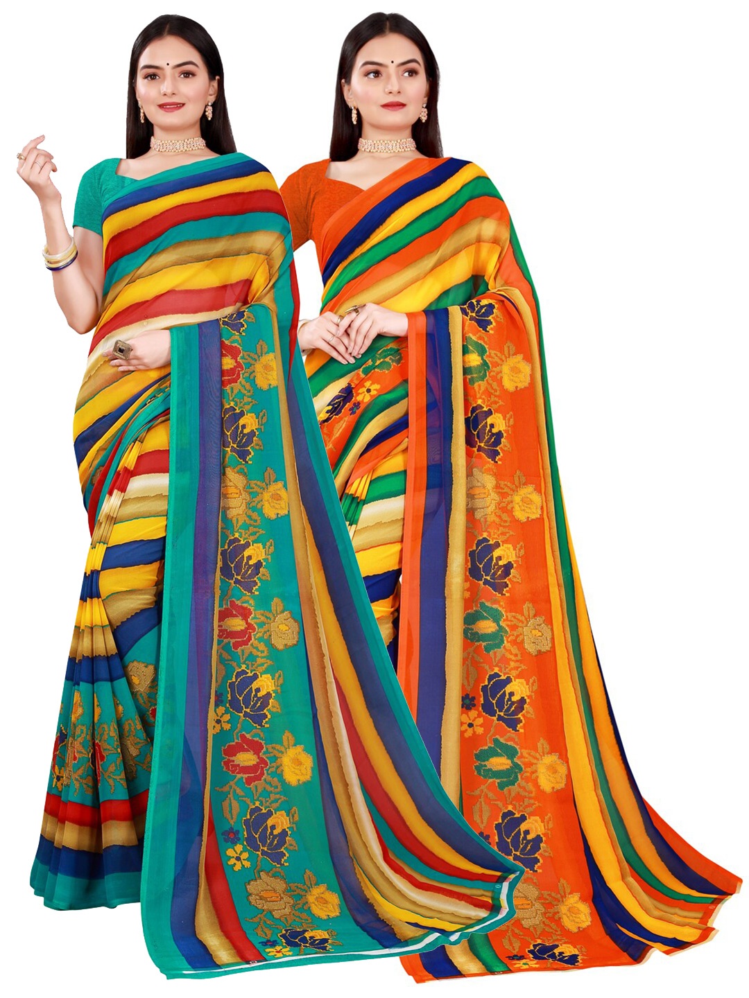 

KALINI Women Multi Sarees, Green