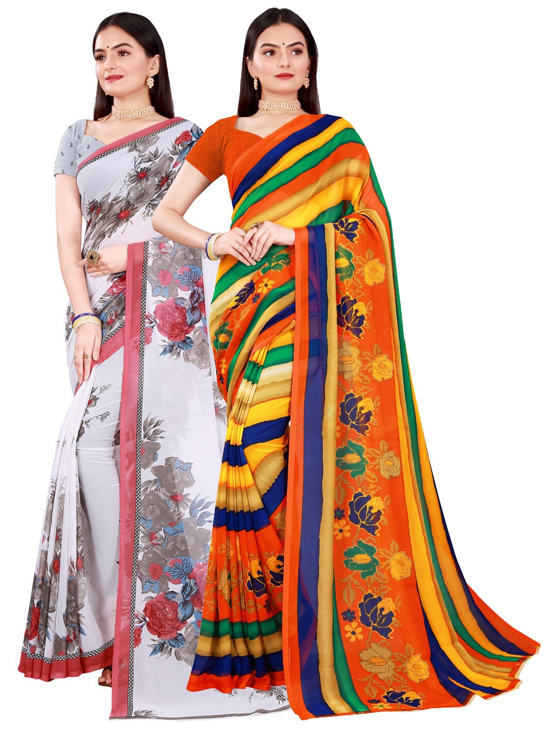 

KALINI Women Multi Sarees, White