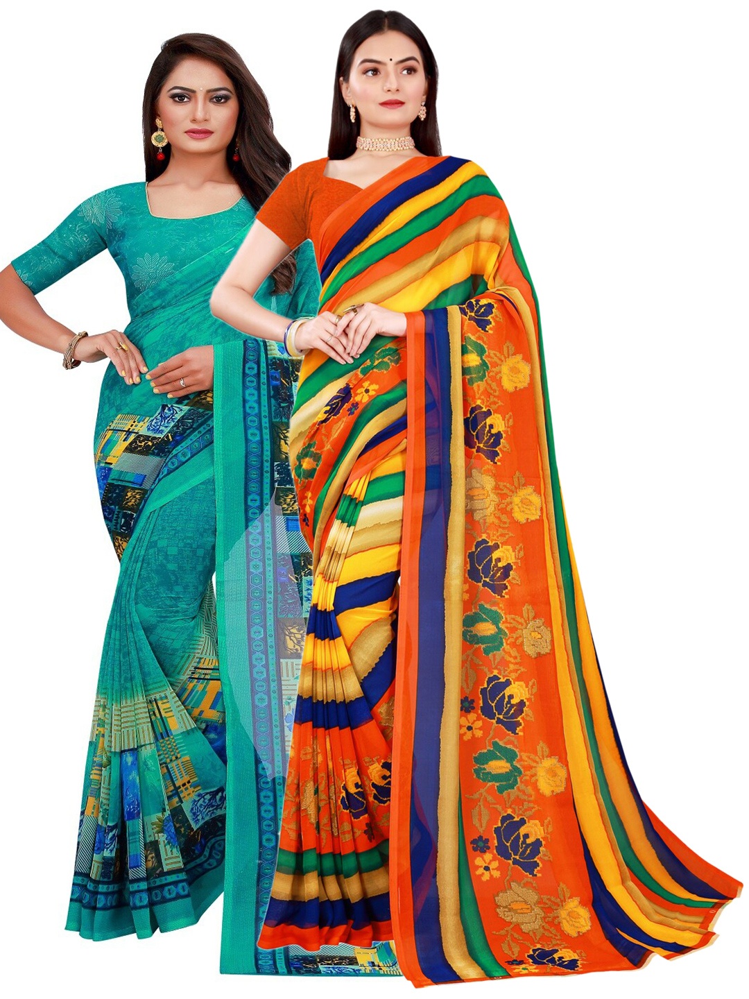 

KALINI Turquoise Blue & Green Pure Georgette Saree