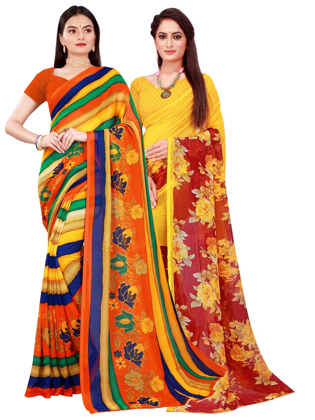 

KALINI Women Multi Sarees, Yellow